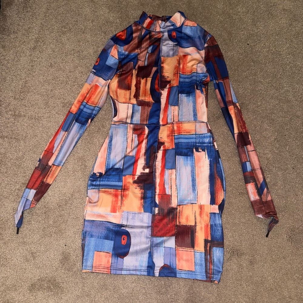 Abstract Print Long Sleeve Dress